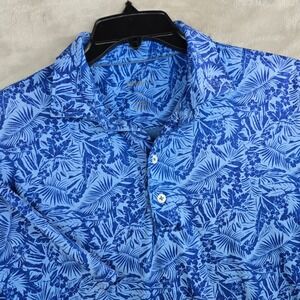 Johnnie-O Peformance Mens Blue‎ Tropical Floral Print Golf Polo Shirt Medium